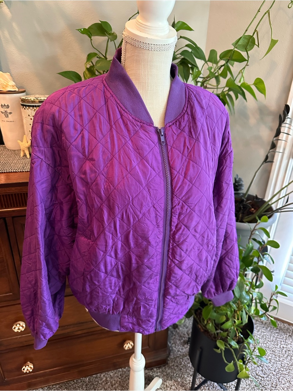 Vintage Purple Quilted 100% Silk Bomber Jacket - Women's Lightweight Coat